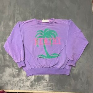 Vintage Non-Fiction Bimini Palm Tree Graphic Sweatshirt Large Purple 90s Good